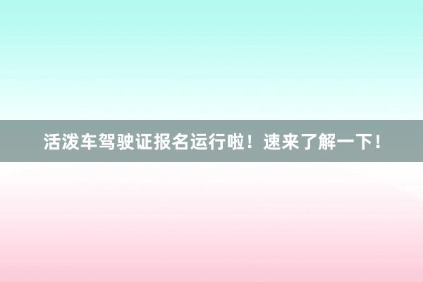 活泼车驾驶证报名运行啦！速来了解一下！